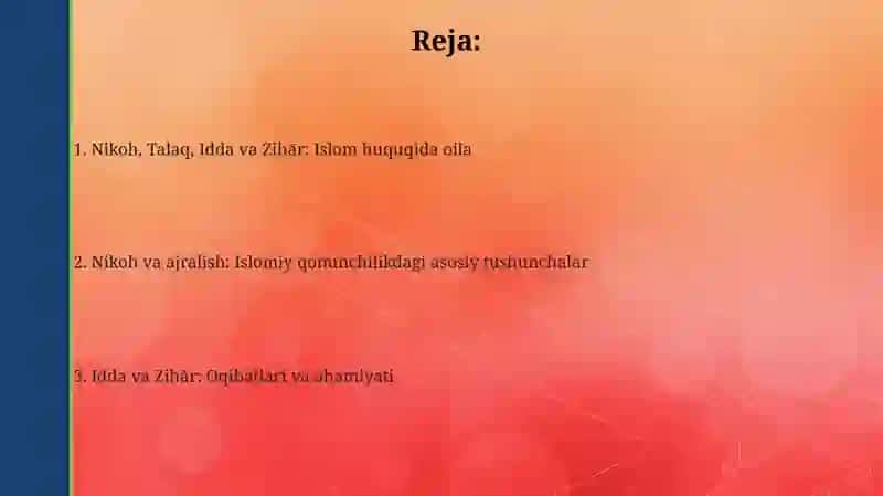Nikoh, Talaq, Idda va Zihār: Islom Huquqida Oila Asoslari 2