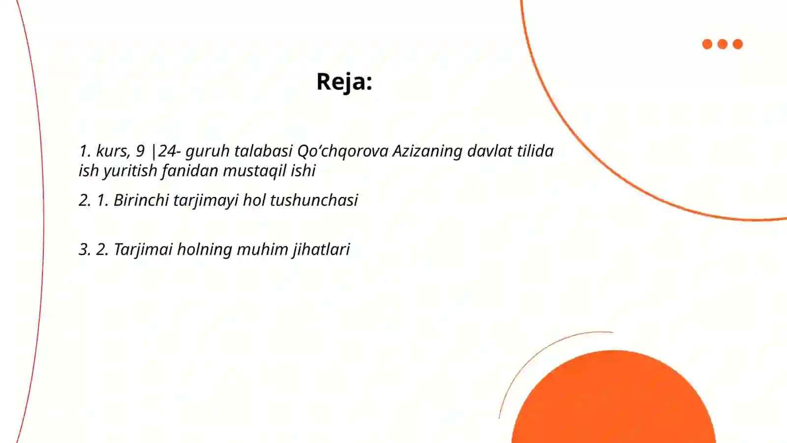 Qoʻchqorova Azizaning davlat tilida ish yuritish fanidan mustaqil ishi 2