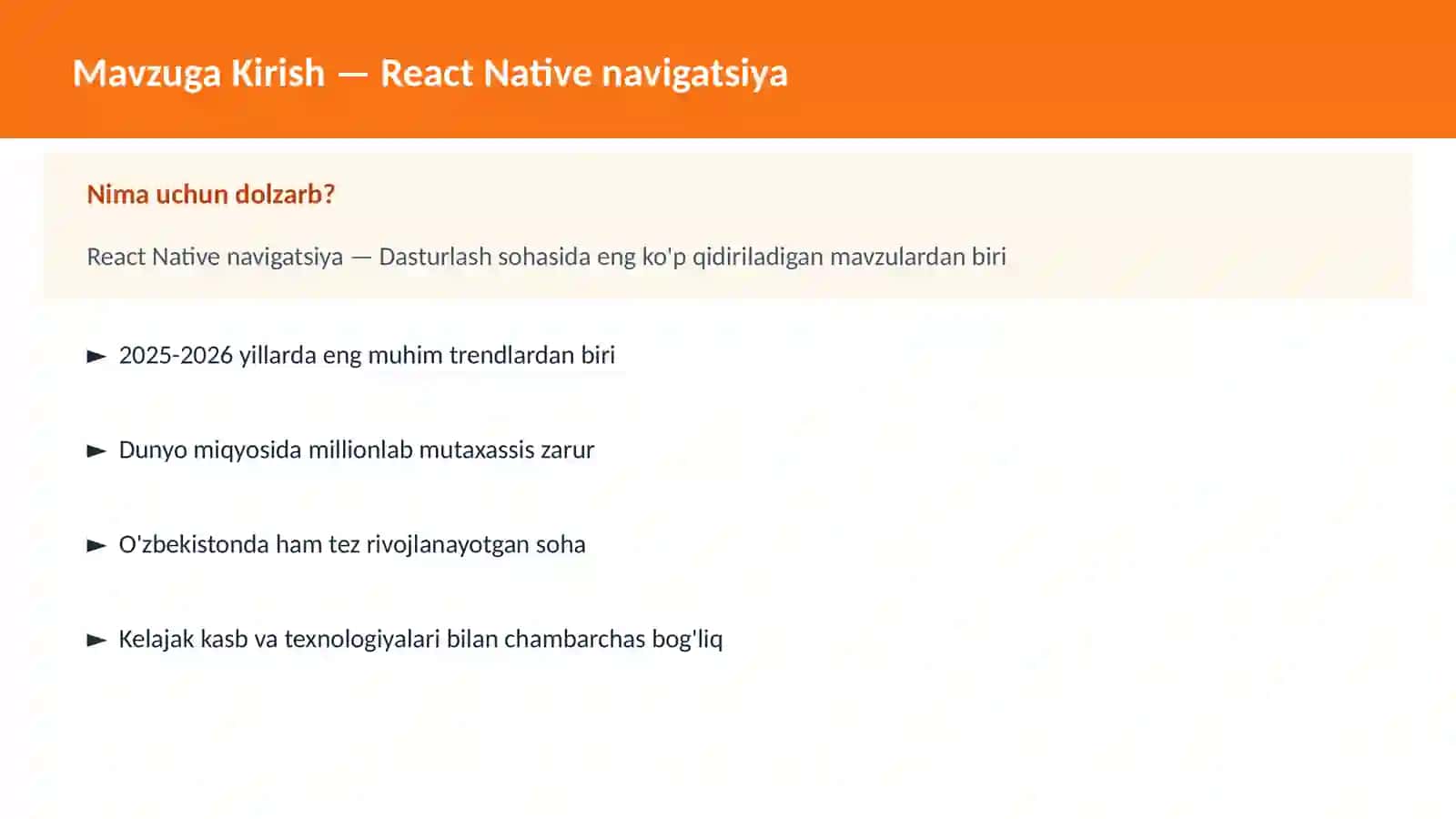 React Native navigatsiya 2