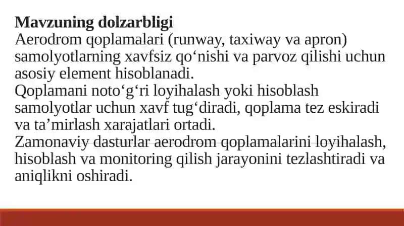 AERODROM QOPLAMALARINI HISOBLASHDA ZAMONAVIY DASTURLARDAN FOYDALANISH 2