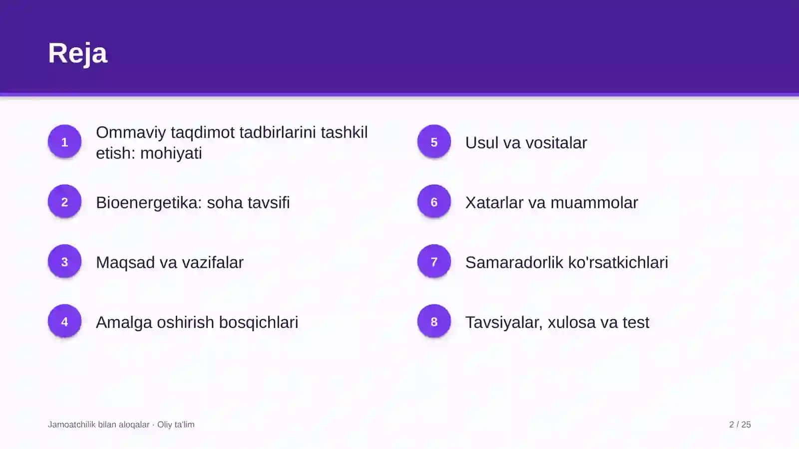 Bioenergetikada ommaviy taqdimot tadbirlarini tashkil etish 2