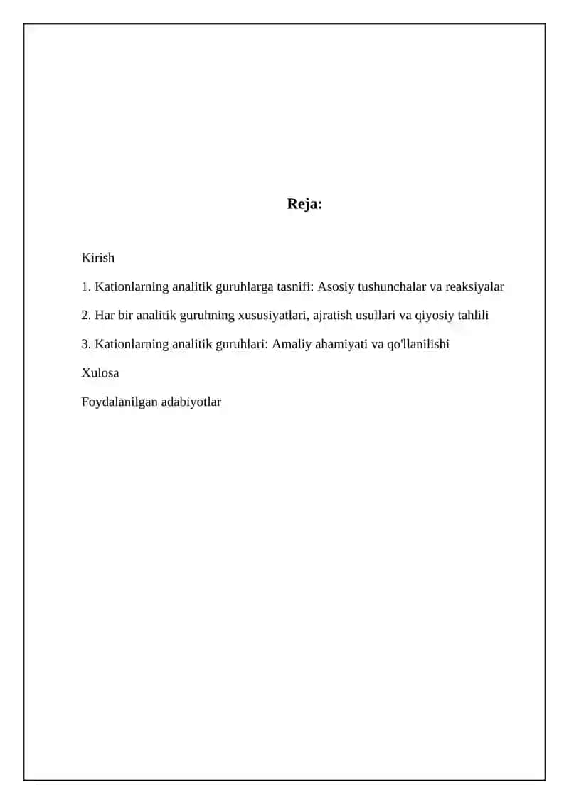 Kationlarning analitik guruhlar bo‘yicha tasniflari va ularni taqqoslash 2