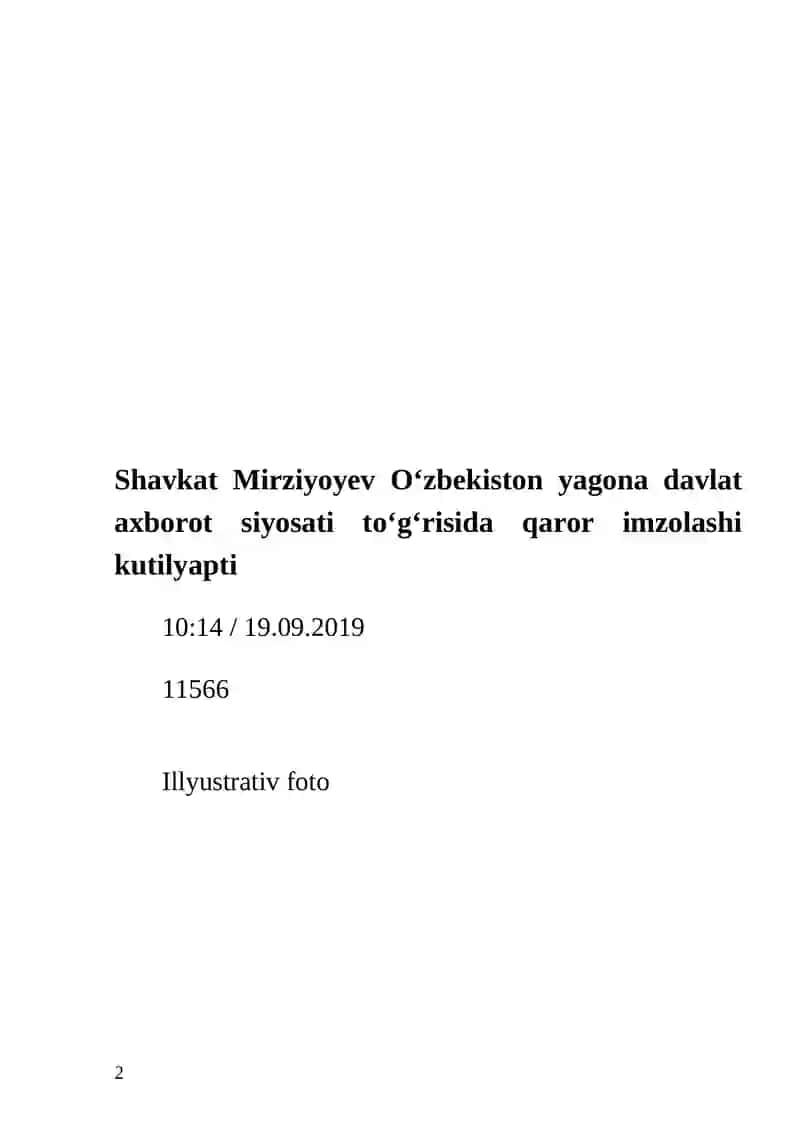 O‘zbekiston Respublikasi yagona axborot siyosati konsepsiyasi 2