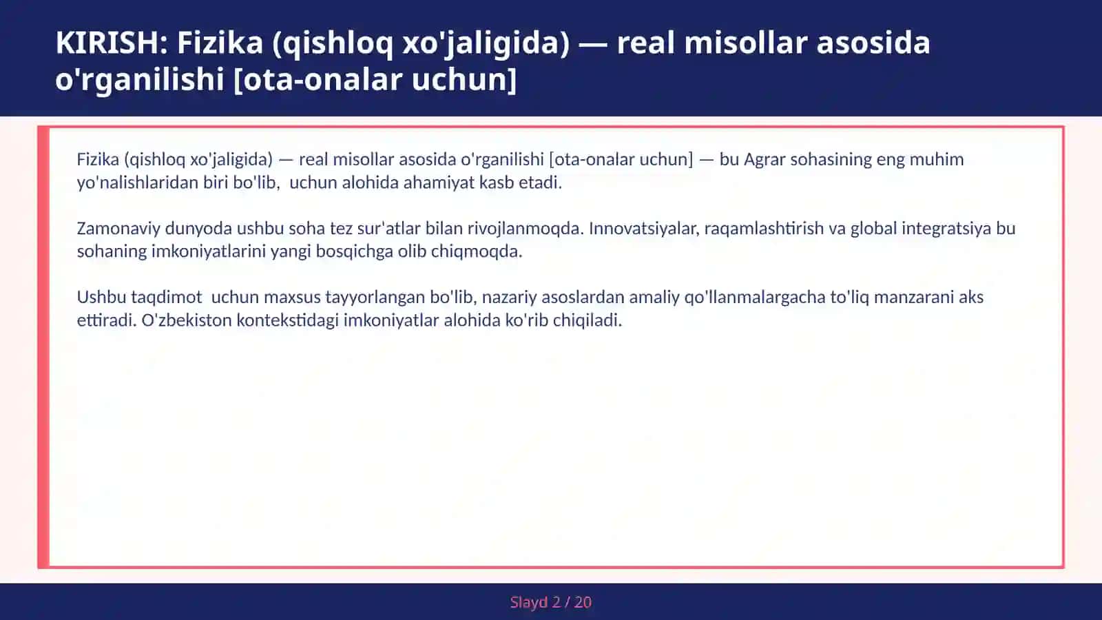 FIZIKA (QISHLOQ XO'JALIGIDA) — REAL MISOLLAR ASOSIDA O'RGANILISHI [OTA-ONALAR UCHUN] 2