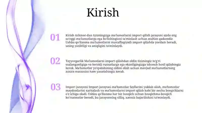 Arkmar Dasturida Ekspert Import Qilish 2