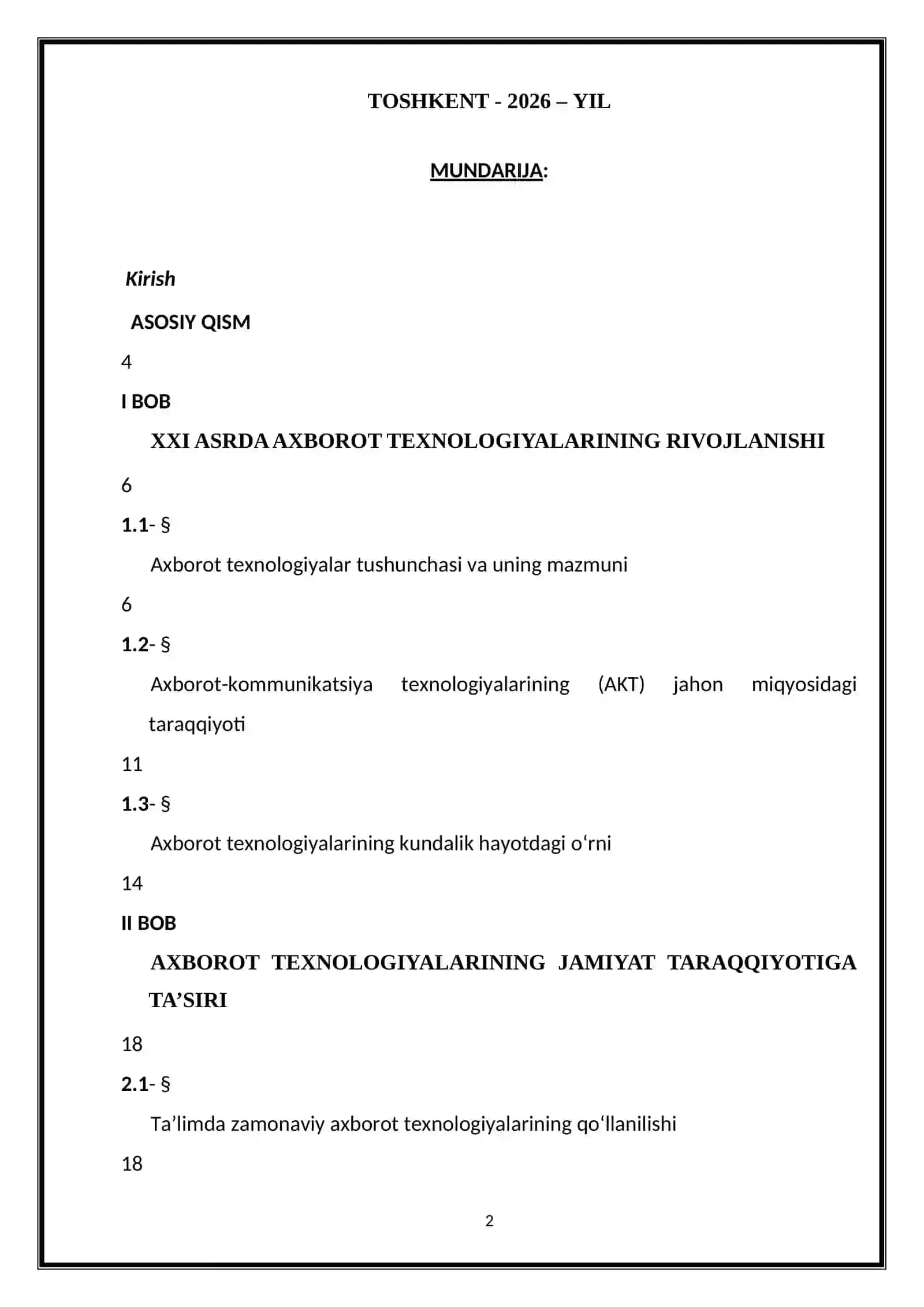 XXI  ASR  AXBOROT  TEXNOLOGIYALAR  ASRI KURS ISHI 2
