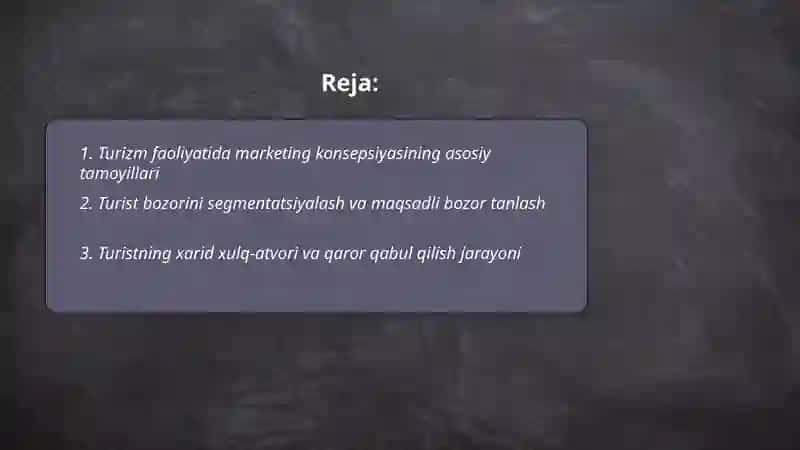 Turizm faoliyatida marketing konsepsiyasi 2