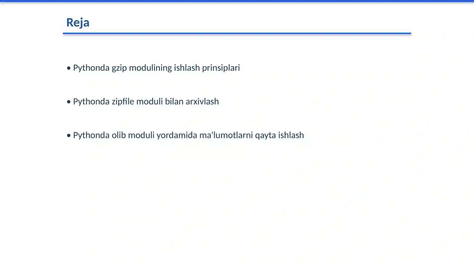 Pythonda gzip, olib, zipfile modullari bilan ishlash 2