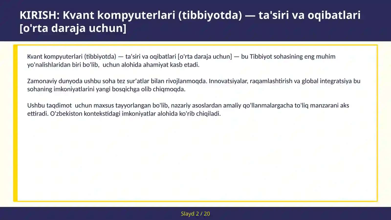 Kvant kompyuterlari (Tibbiyotda) — ta'siri va oqibatlari [o'rta daraja uchun] 2