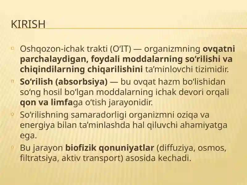 Oshqozon-ichak traktida so‘rilishning biofizikaviy mexanizmlari 2
