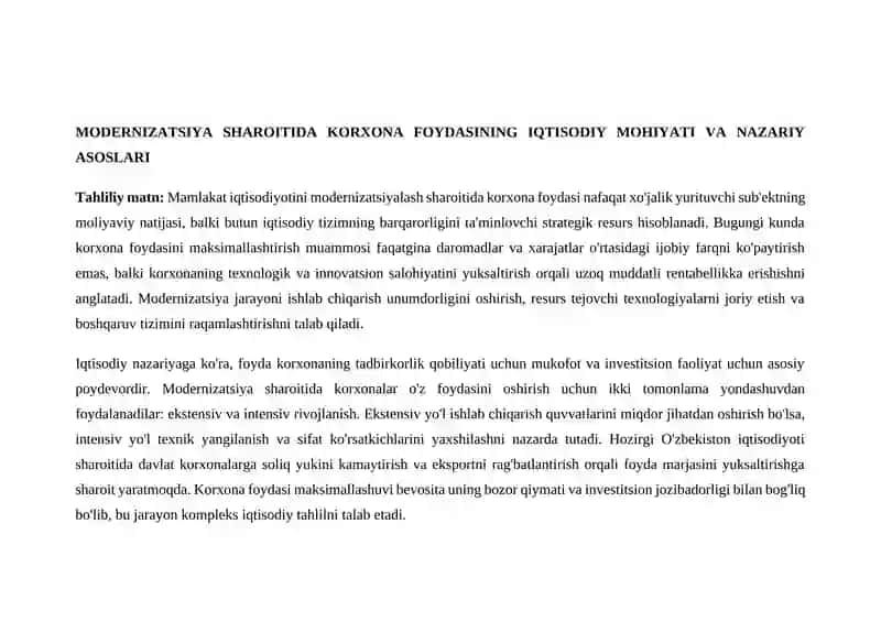 Modernizatsiya Sharoitida Korxona Foydasi 2