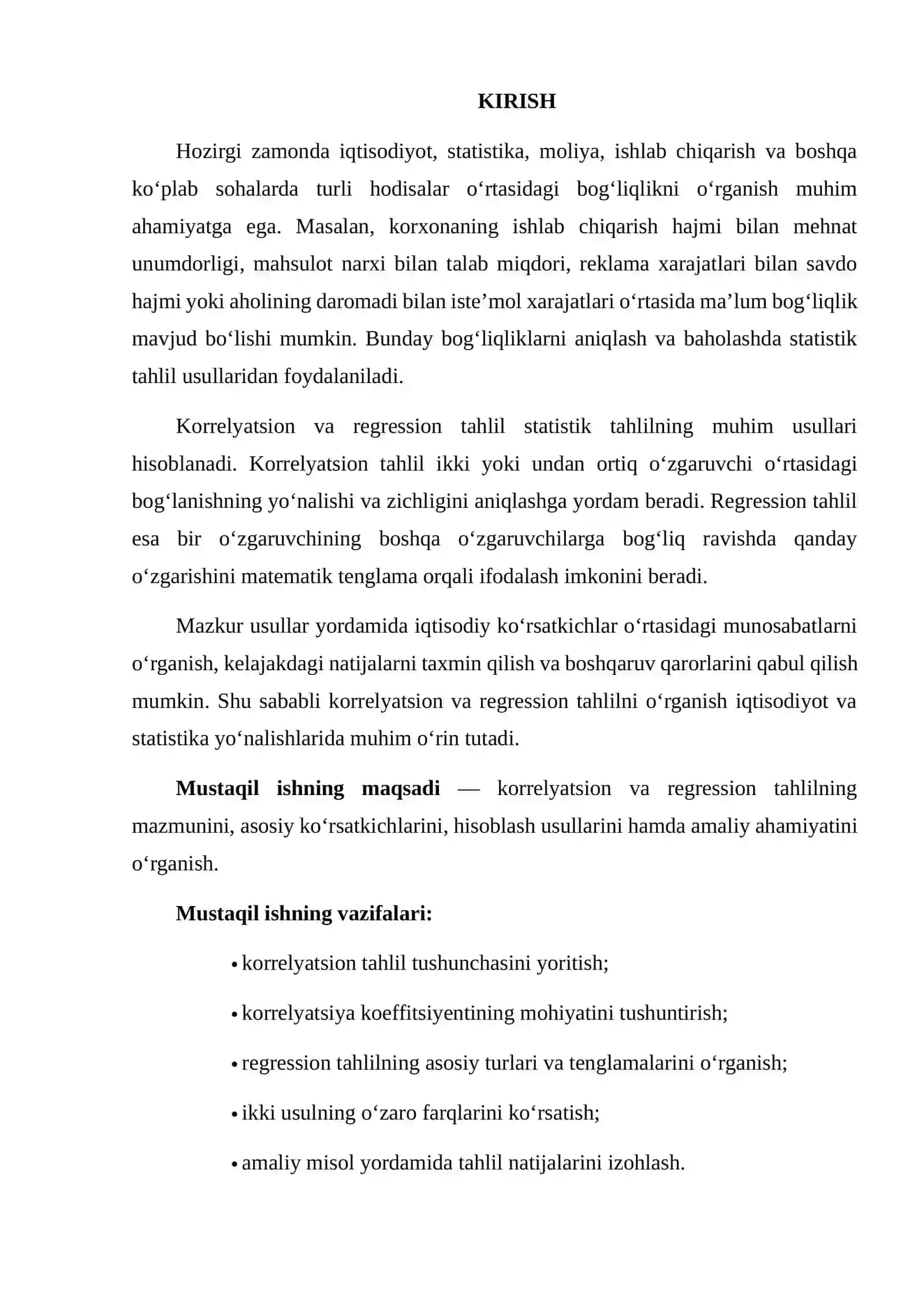 KORRELYATSION VA REGRESSION TAHLIL 2