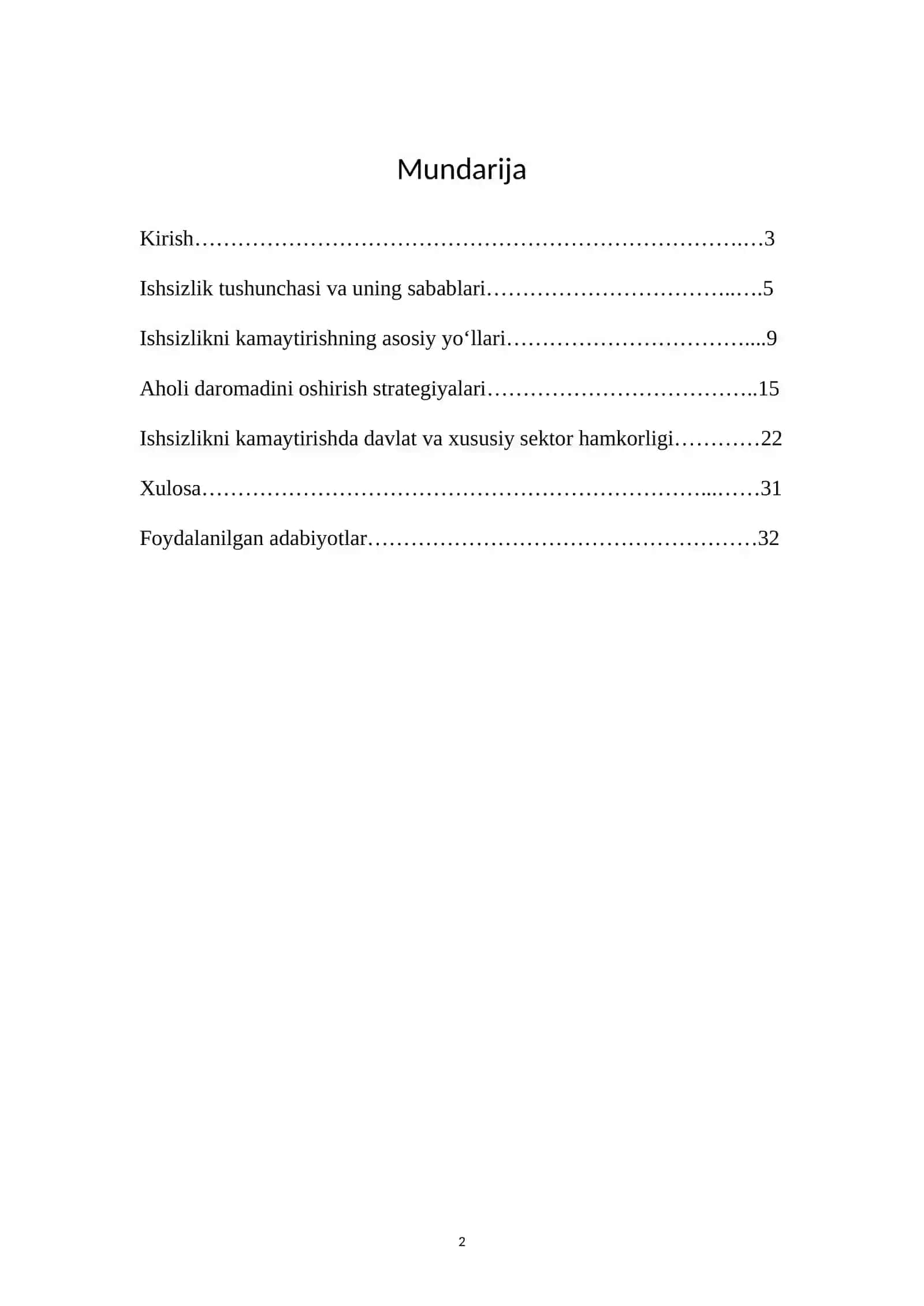 IQTISODIYOT NAZARIYASI" FANIDAN "Aholi o‘rtasida ishsizlikni kamaytirish, odamlar va oilalarning daromadini oshirish yo‘llari." 2