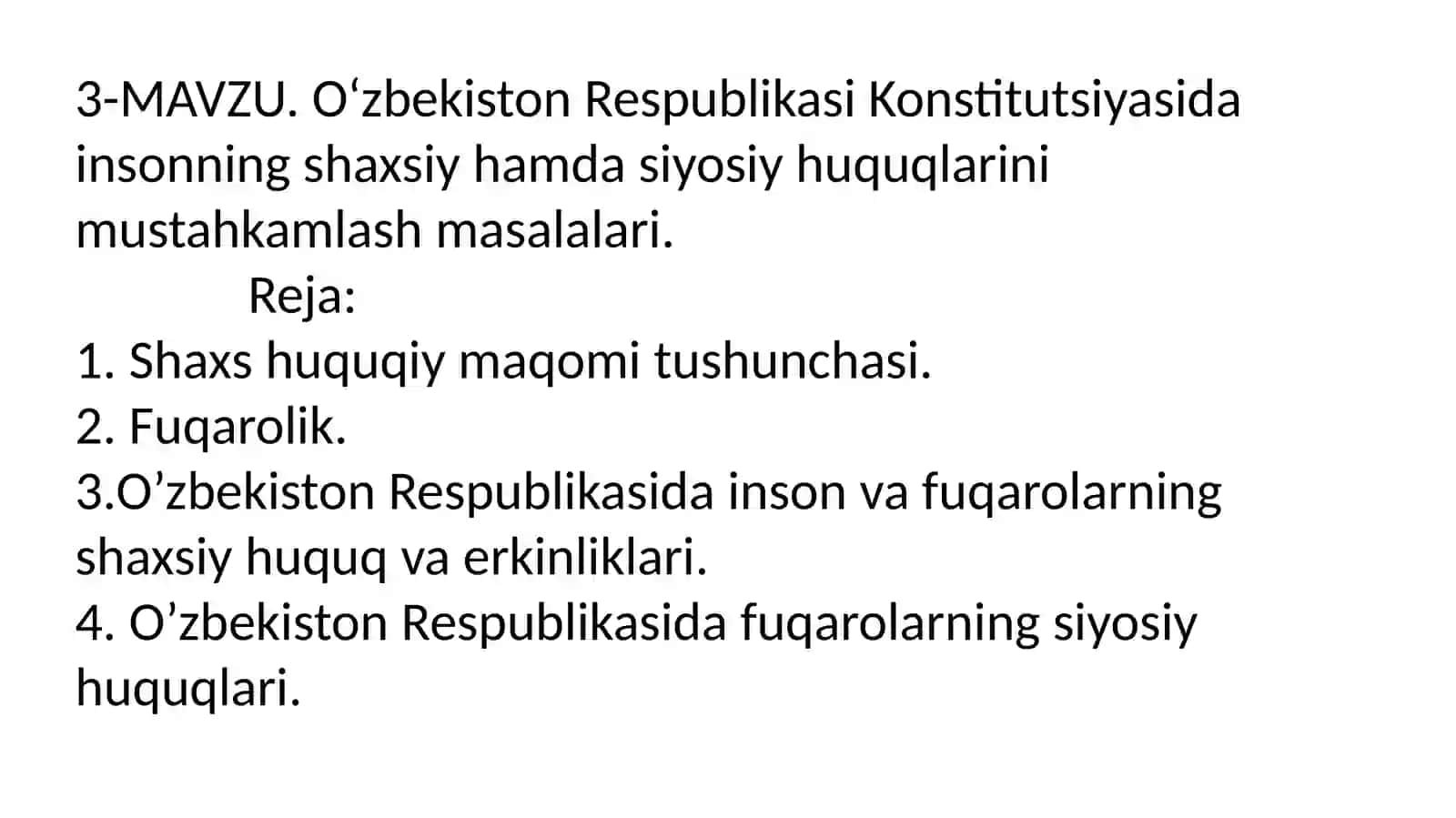 O‘zbekiston Respublikasi Konstitutsiyasidagi Inson Huquq va Erkinliklariga Doir Mavzular 2