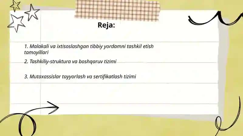 Malakali va ixtisoslashgan mutaxasis tibbiy yordamini tashkil etish 2