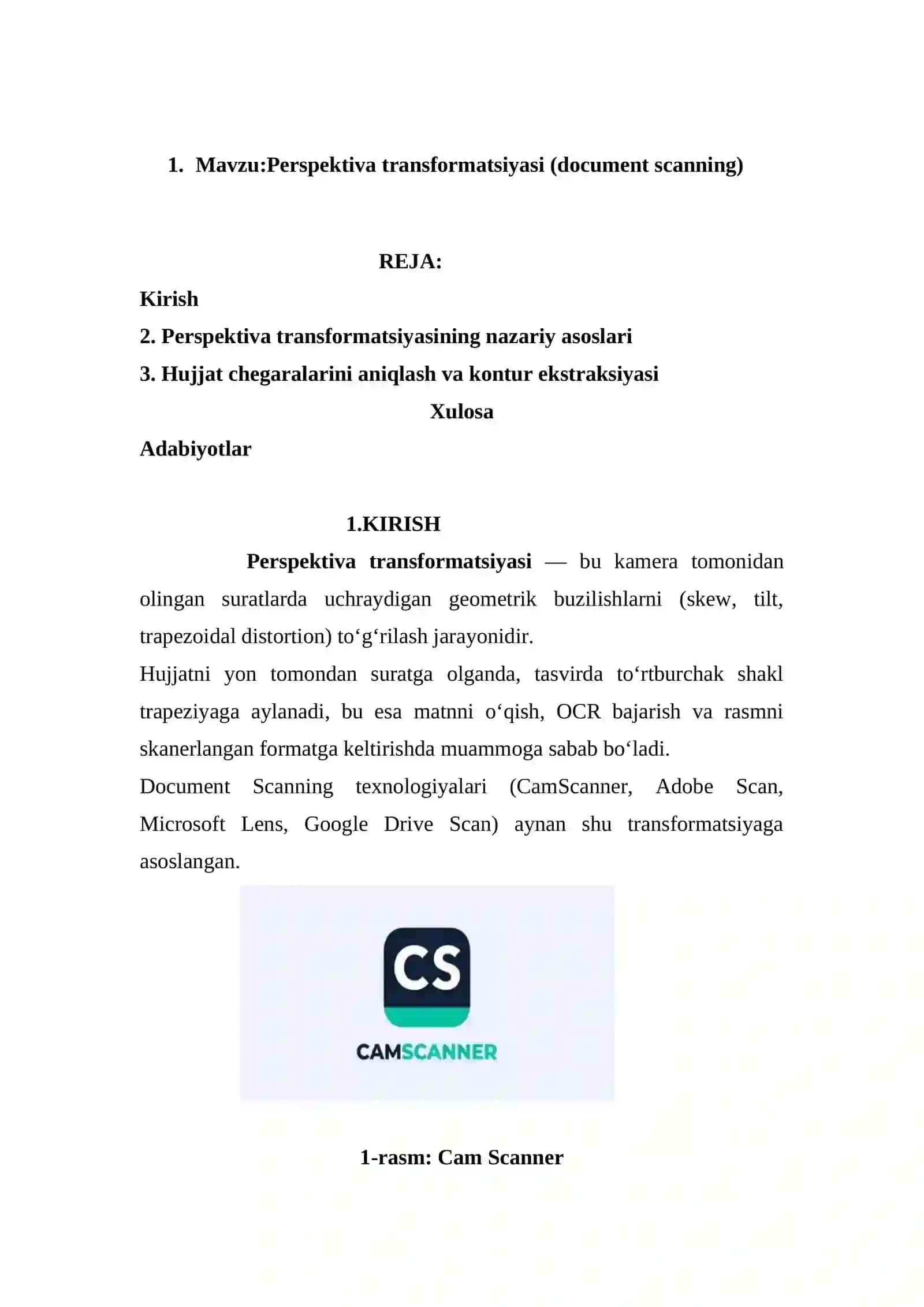Perspektiva transformatsiyasi (Document Scanning) 2