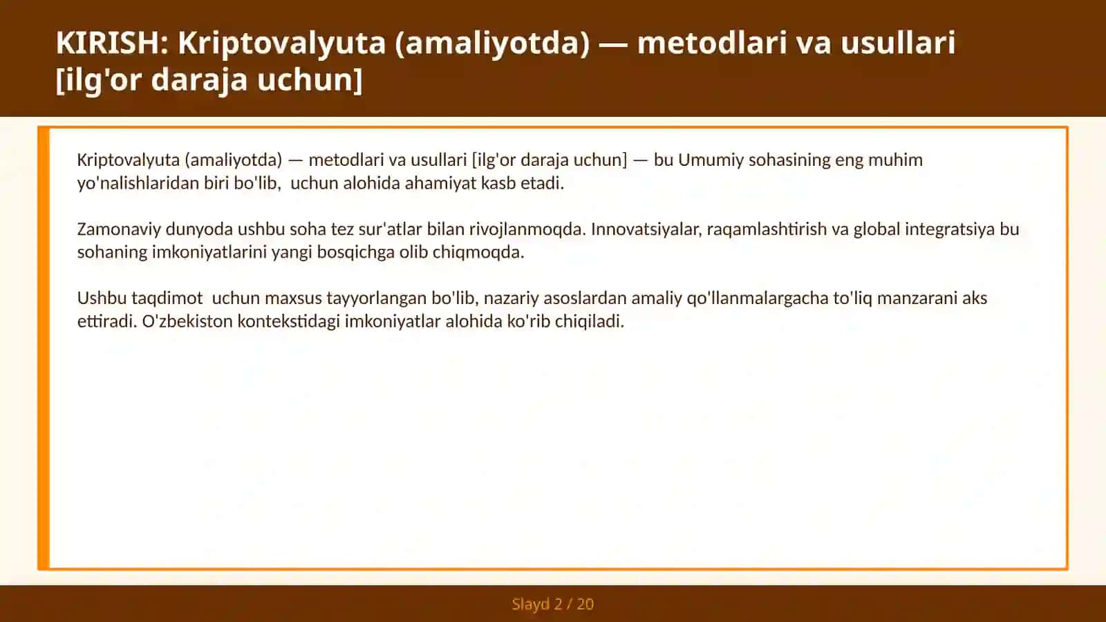 Kriptovalyuta (amaliyotda) — metodlari va usullari [ilg'or daraja uchun] 2
