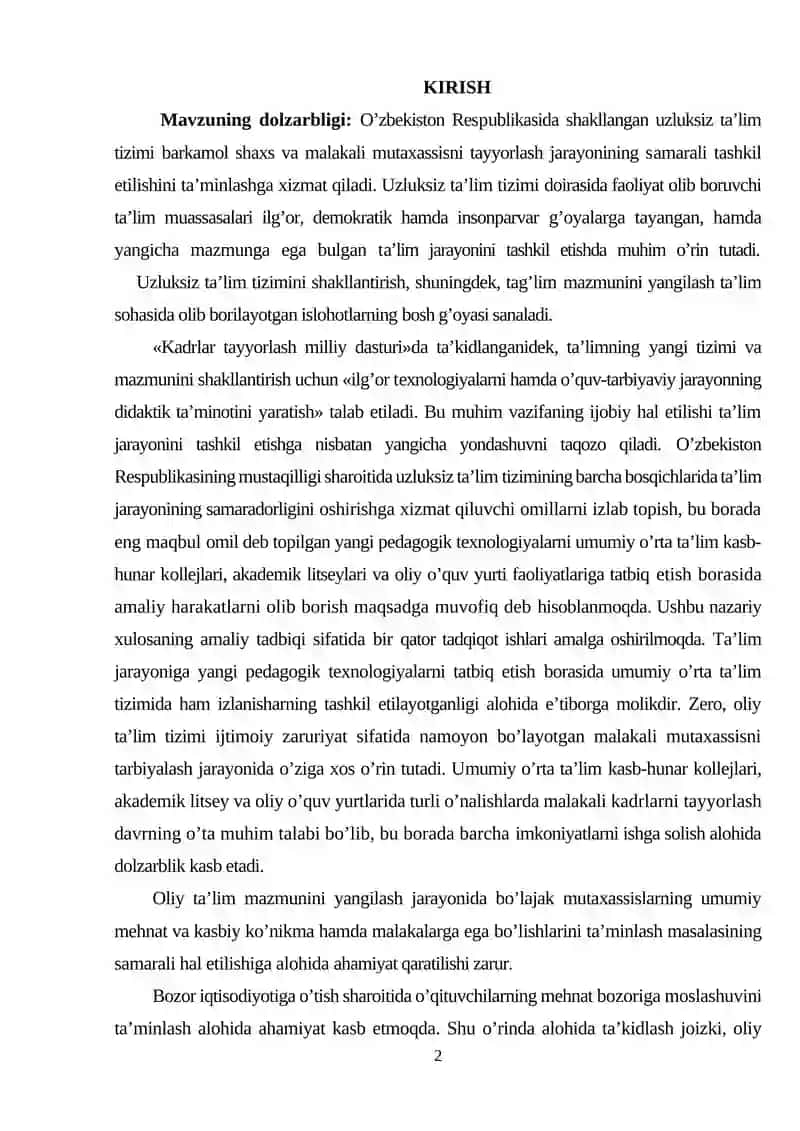 O'zbekiston Respublikasida shakllangan uzluksiz ta'lim tizimi 2