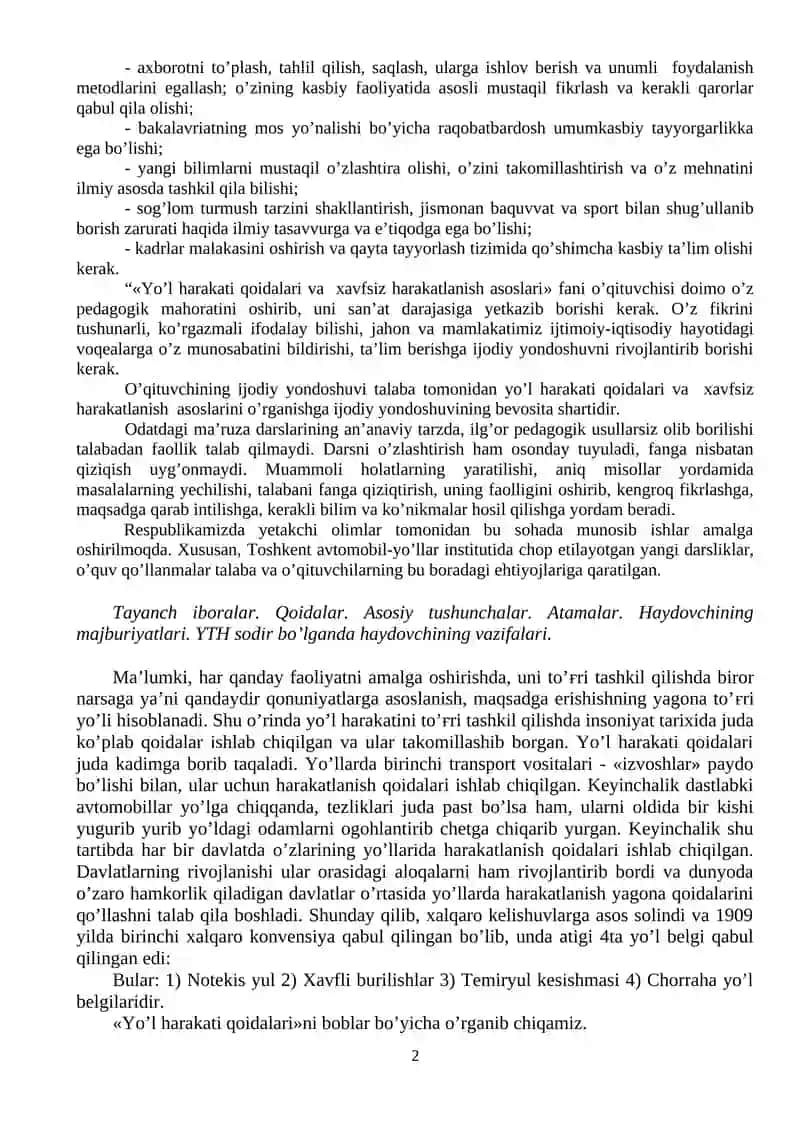 Yo’l harakatini tashkil etishning maqsad va vazifalari 2