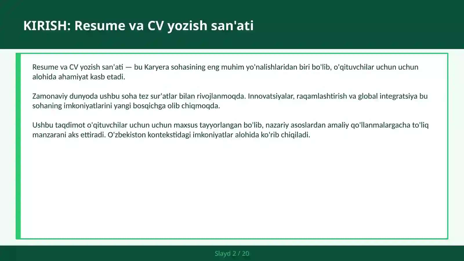 RESUME VA CV YOZISH SAN'ATI 2
