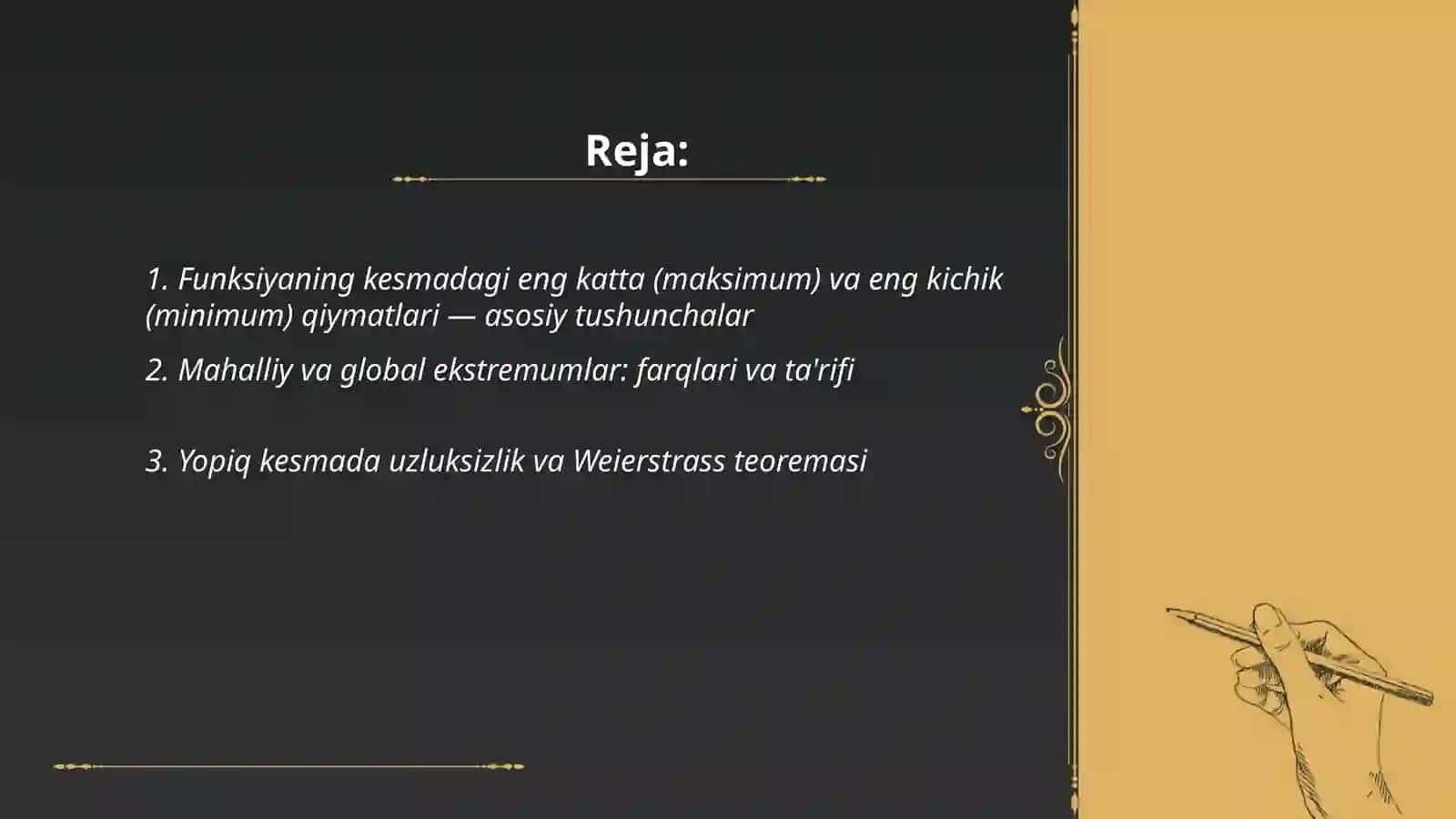 Funksiyalarning kesmadagi eng katta va eng kichik qiymatlari 2