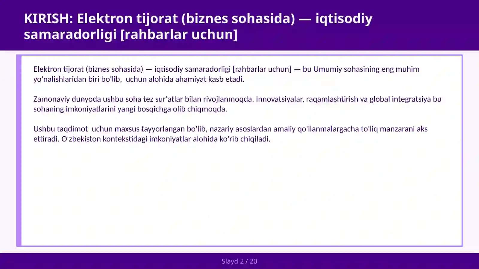 Elektron tijorat (biznes sohasida) — iqtisodiy samaradorligi [rahbarlar uchun] 2
