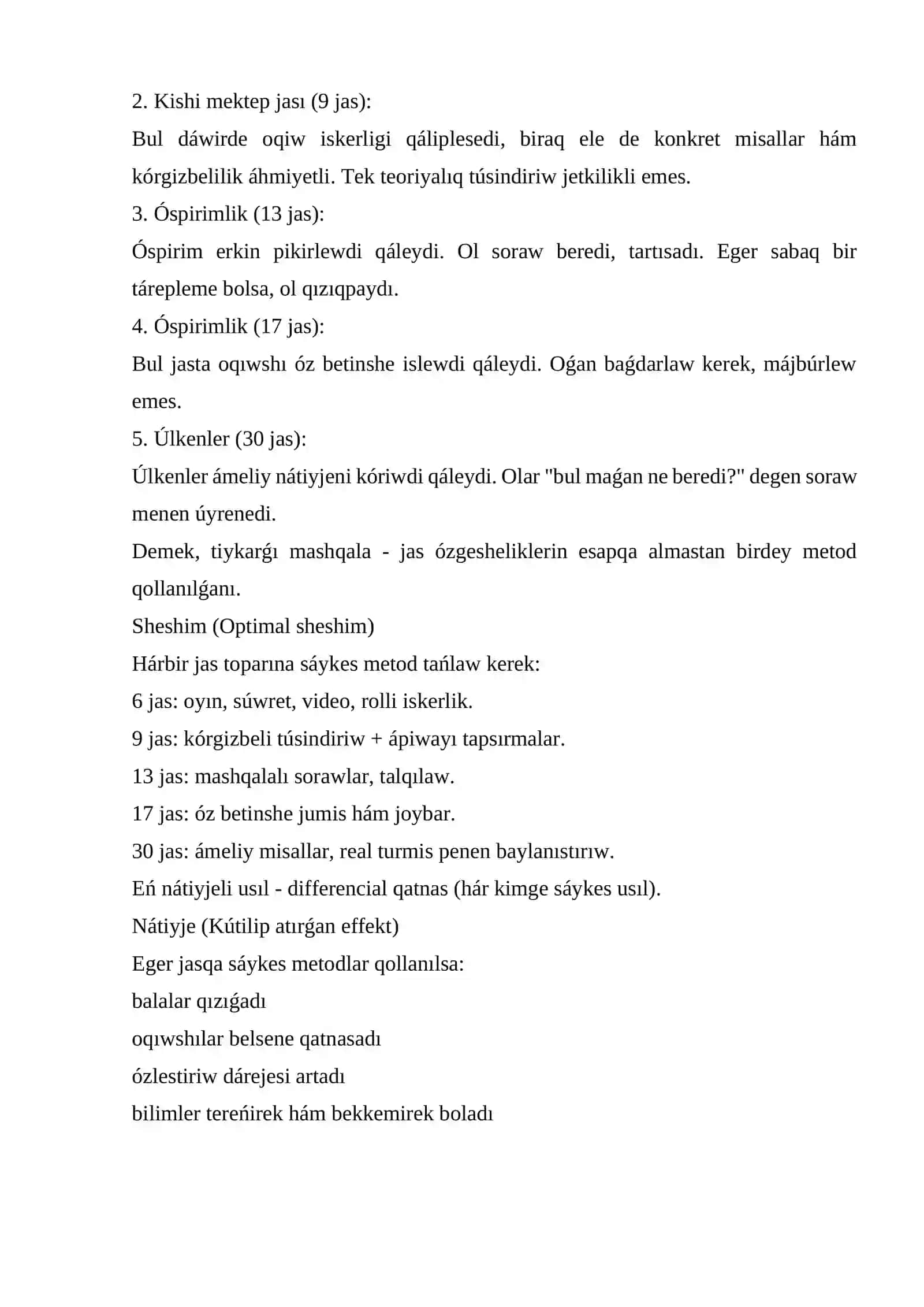 Túrli jas dáwirlerinde ózlestiriw ózgeshelikleri 2