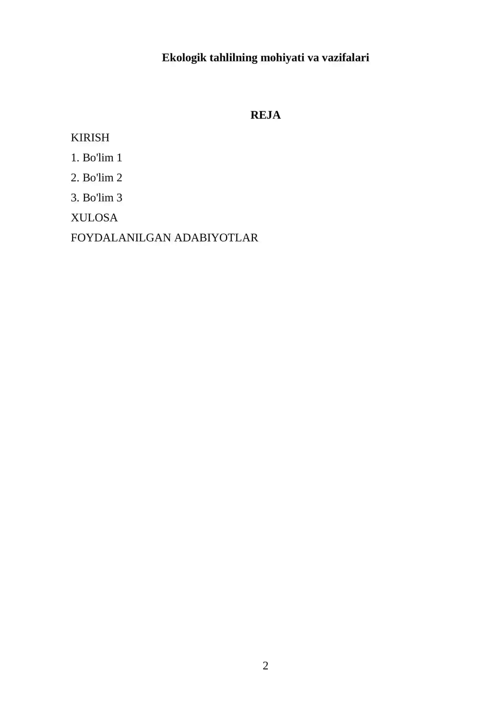 Ekologik tahlilning mohiyati va vazifalari 2