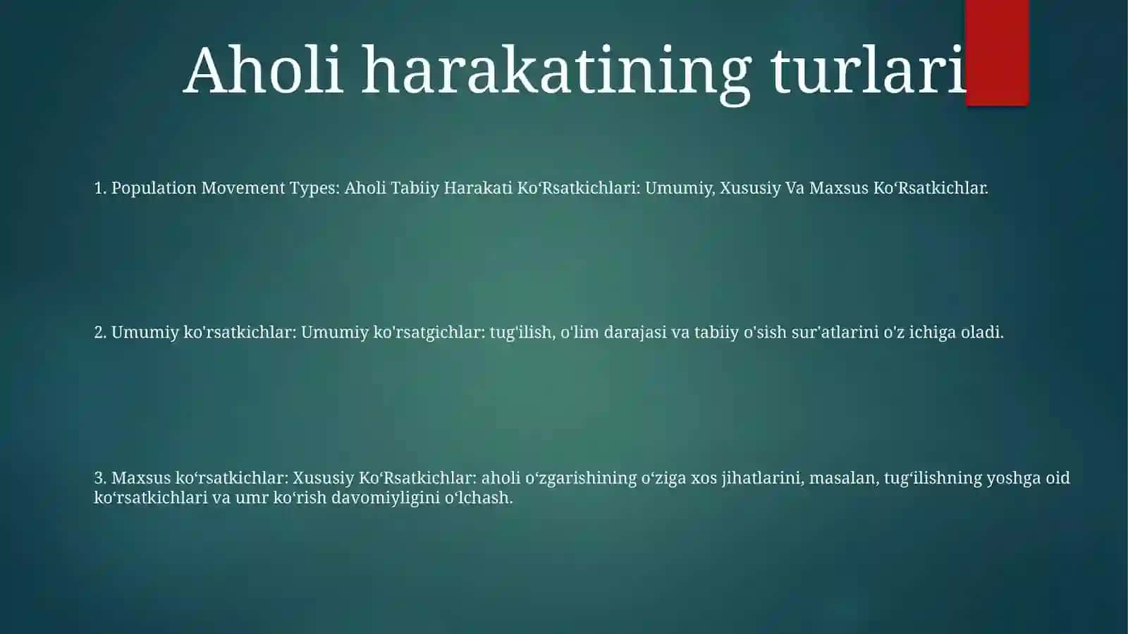 Aholi Tabiiy Harakati Ko‘Rsatkichlari: Umumiy, Xususiy Va MaxsusKo‘Rsatkichlar 2