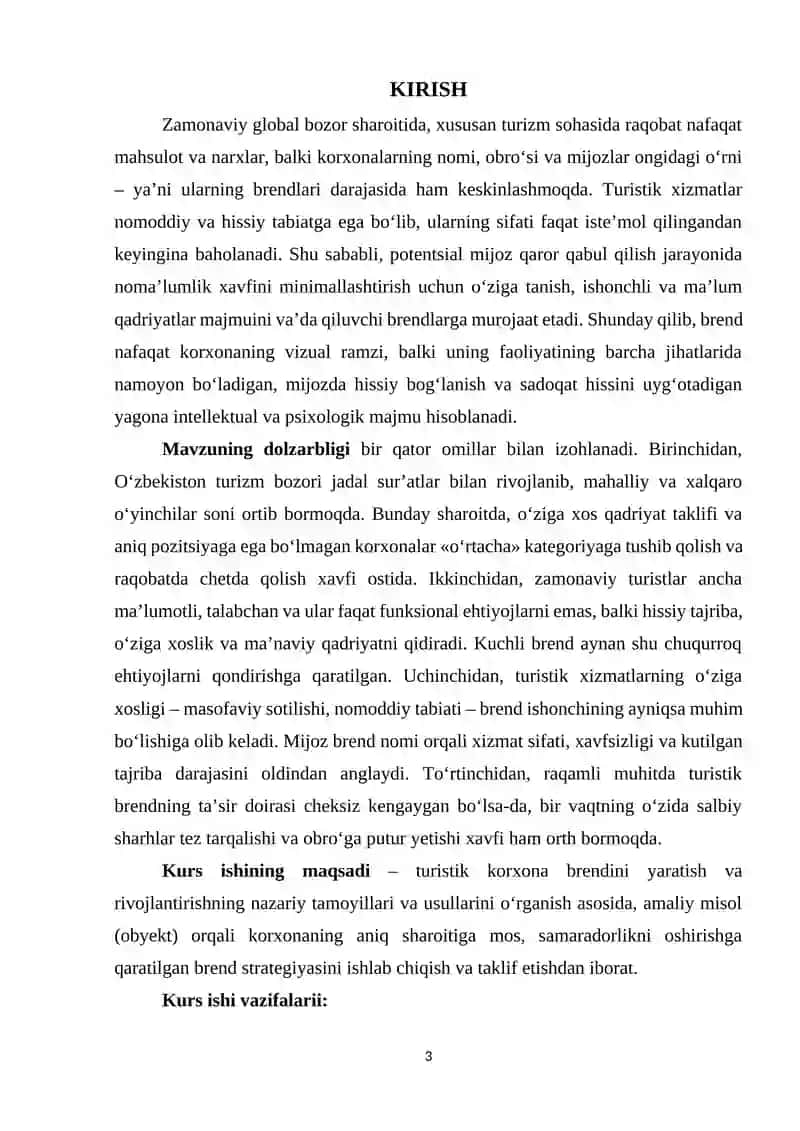 Turistik korxona uchun brend yaratish va rivojlantirish strategiyasi 2