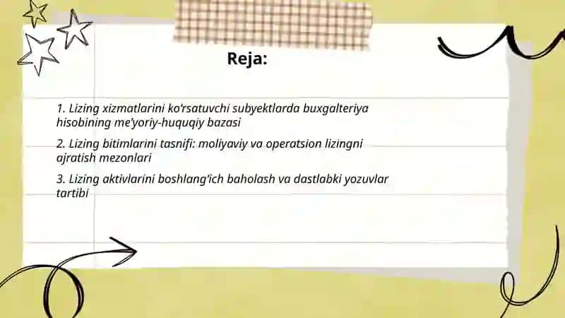 Lizing xizmatlarini ko'rsatuvchi subyektlarda buxgalteriya hisobi 2
