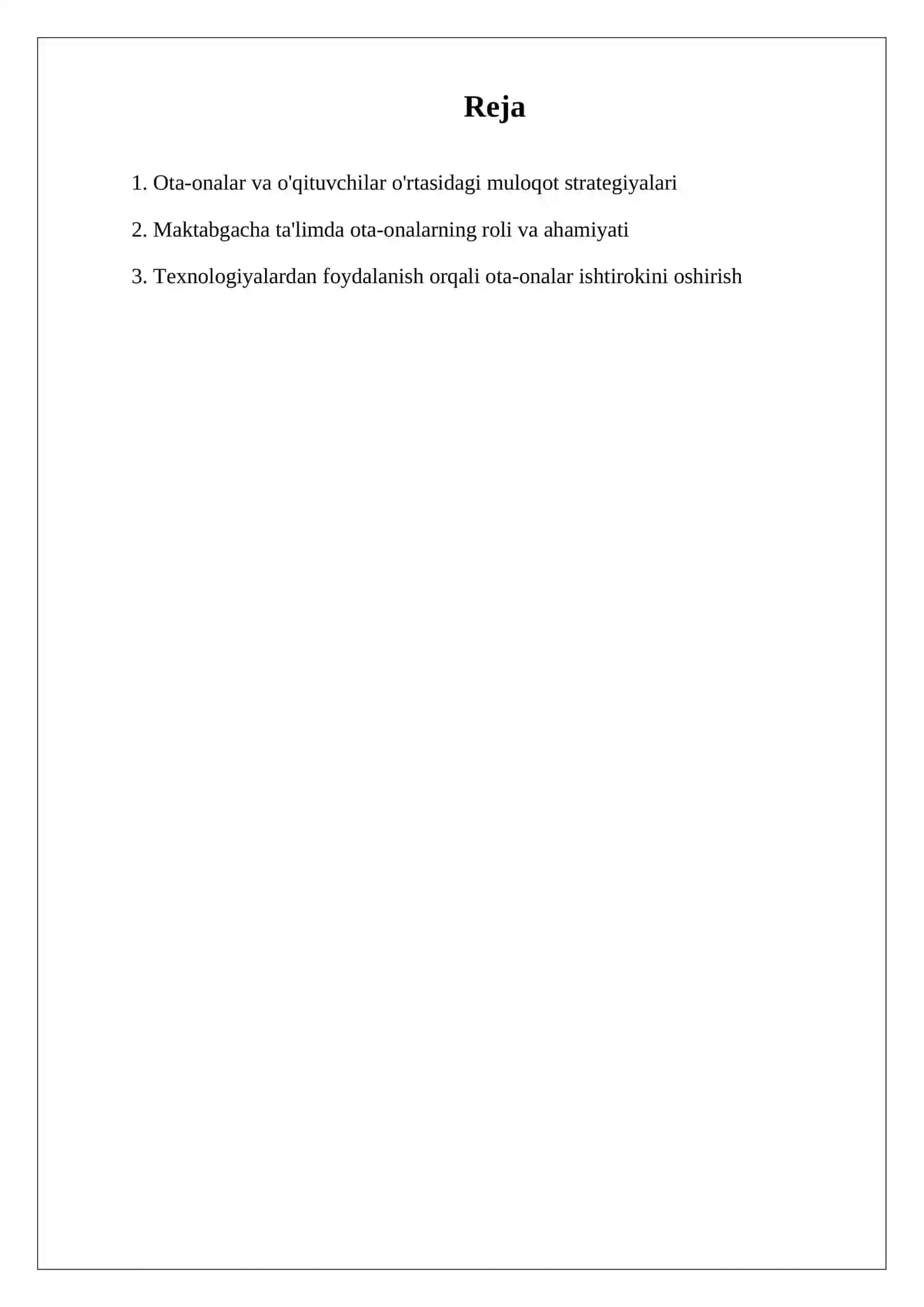 MAKTABGACHA TA'LIM TARBIYADA OTA-ONALAR BILAN HAMKORLIK ALOQALARI 2