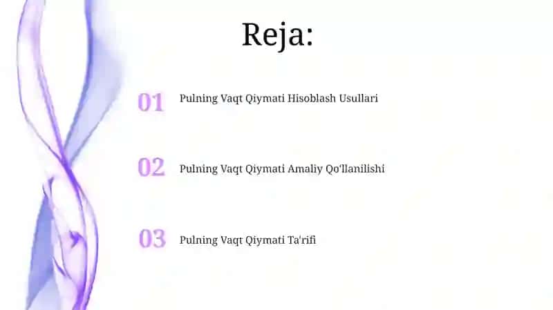 Pulning vaqt boyicha qiymati 2
