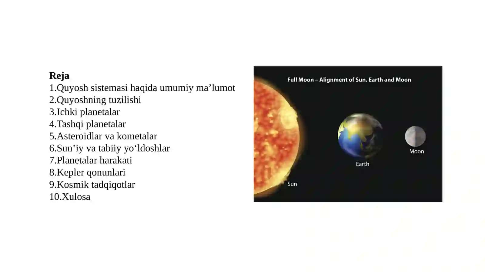 Quyosh sistemasining tuzilishi va osmon jismlarining harakati bobini o'qitish metodikasi 2
