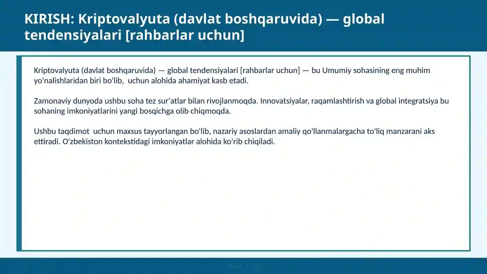 Kriptovalyuta (davlat boshqaruvida) — global tendensiyalari [rahbarlar uchun] 2