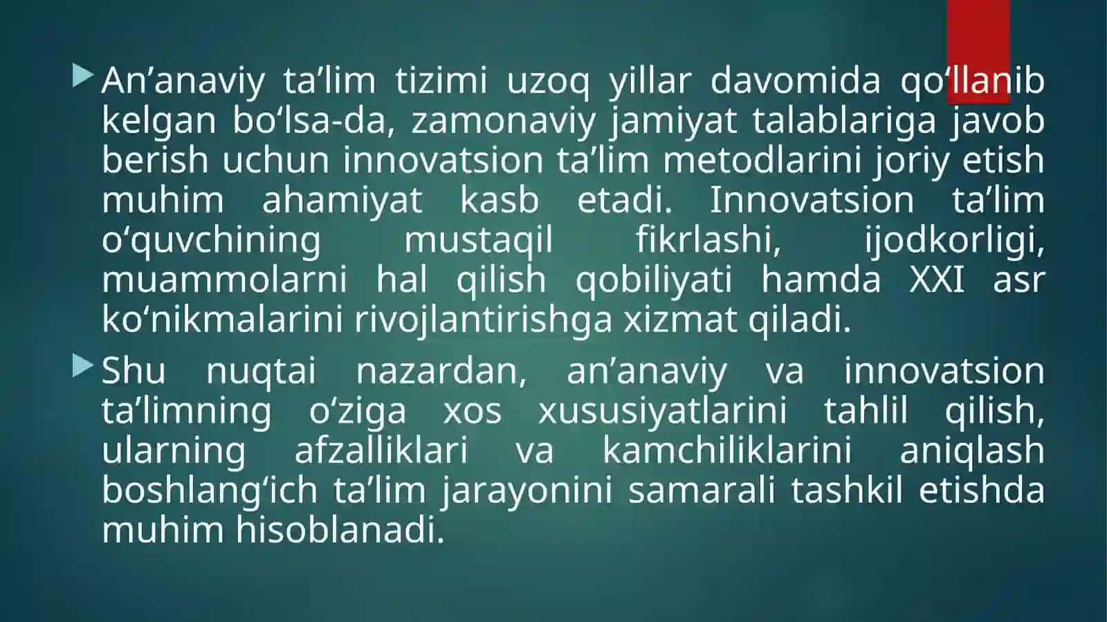 An’anaviy va innovatsion ta’limning qiyosiy tahlili 2