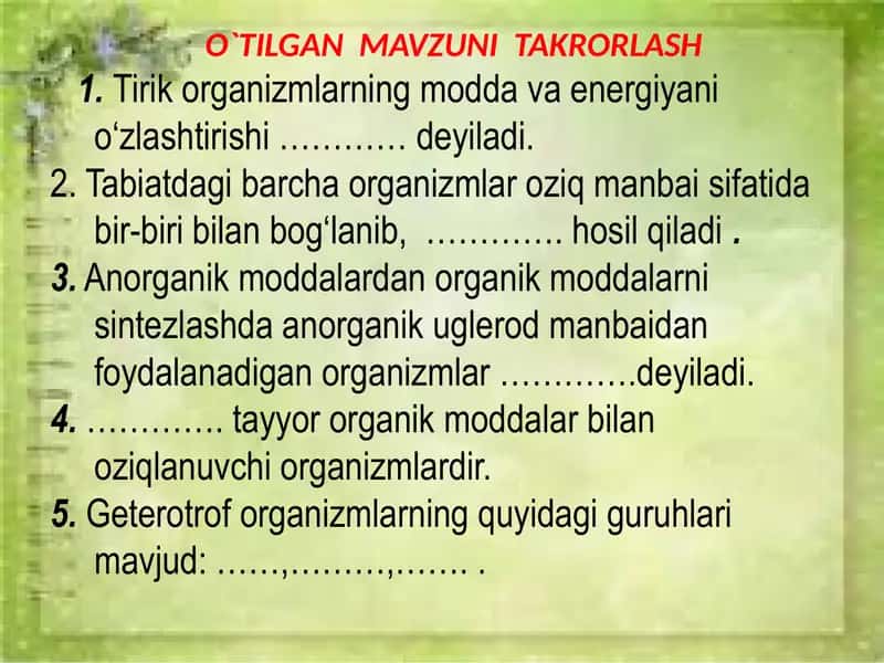 Hayotning Organizm Darajasi va Uning O‘ziga Xos Jihatlari 2