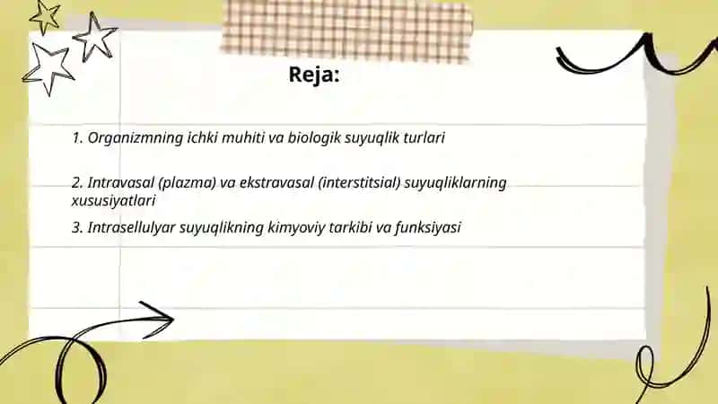 Organizmning biologiik suyuqliklari, elektrolit va noelektrolitlar eritmalari sifatida 2