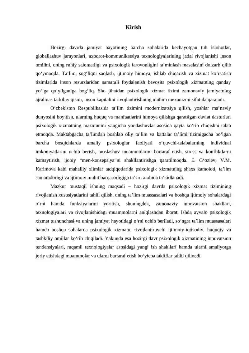 Psixologik xizmat amalyoti fanidan 2