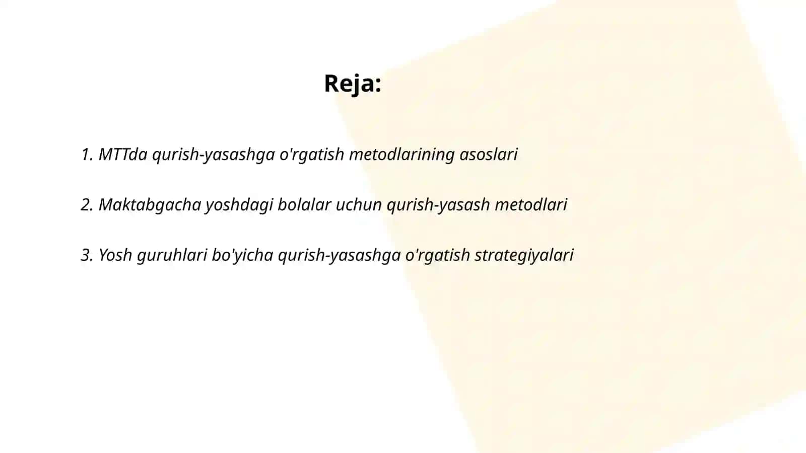 MTT ning turli yosh guruhlarida qurish-yasashga õrgatish metodlari 2