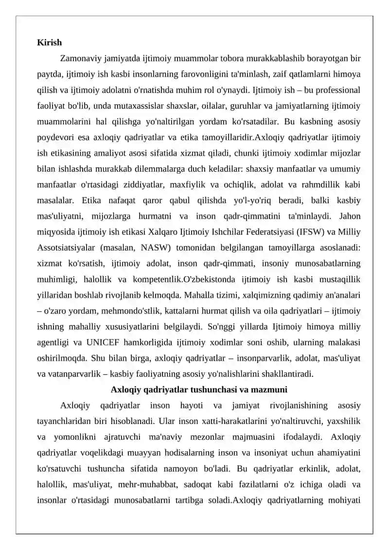 Axloqiy qadriyatlar ijtimoiy ish etikasi amaliyot asosi sifatida 2