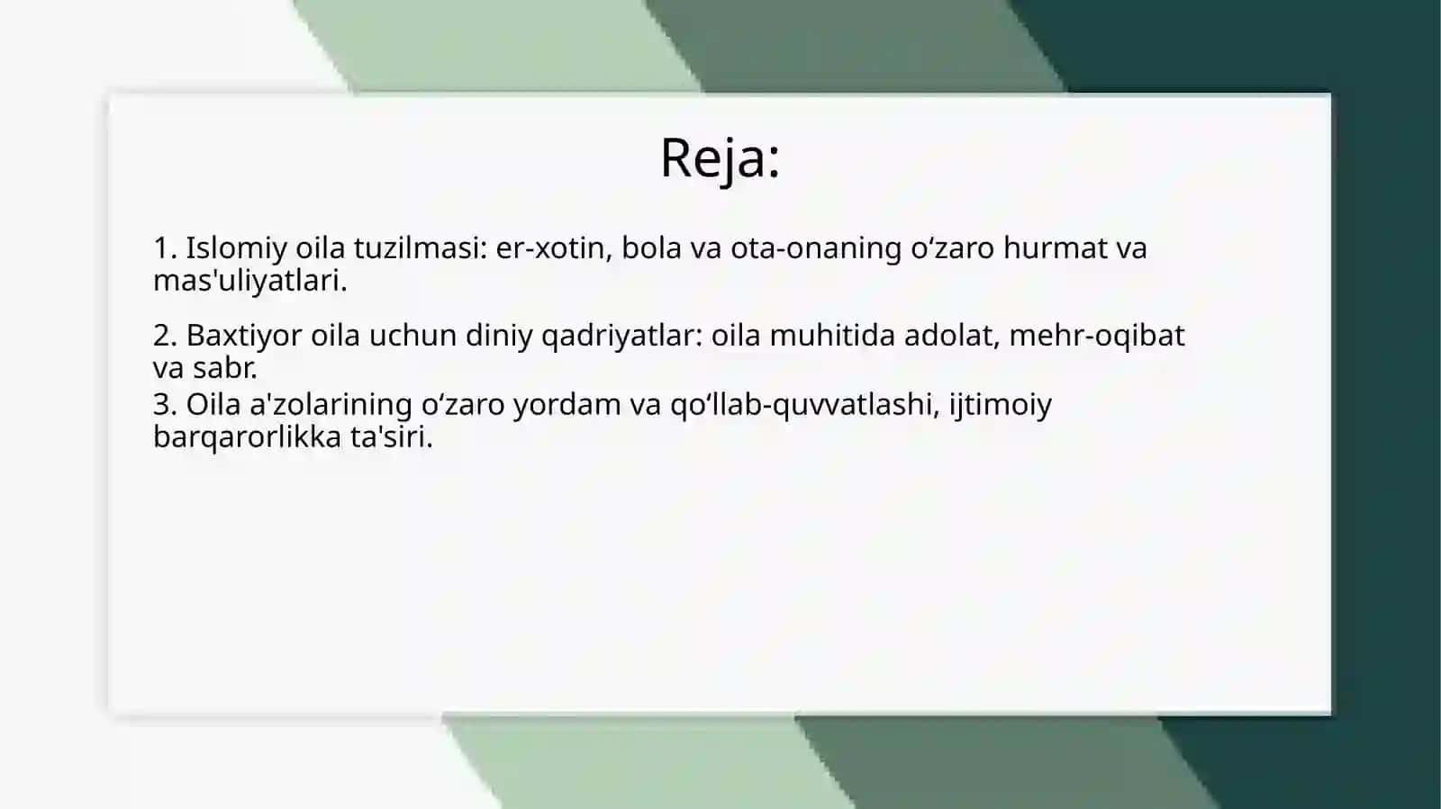 Islomiyoila tuzilmasi: er-xotin, bola va ota-onaningo zarohurmat va mas'uliyatlari 2