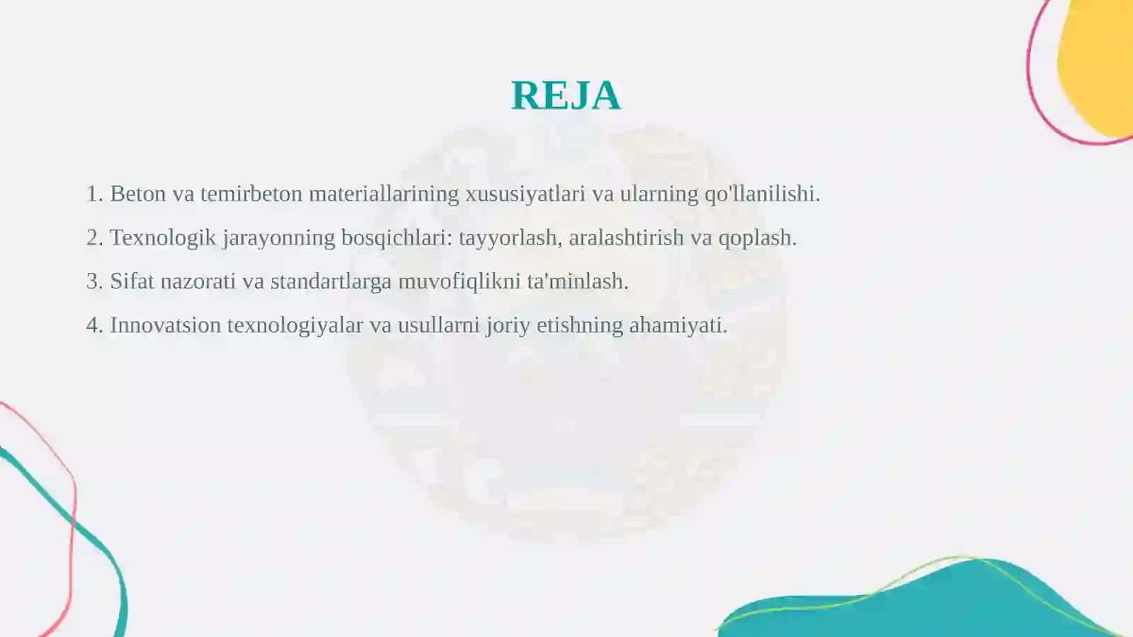 Texnologik jarayonni tashkil etish. 2