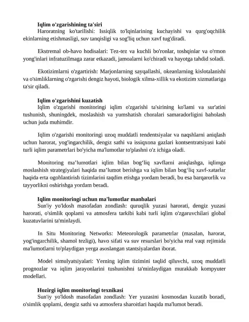 Iqlim OʻZgarishlari Monitoringi 2