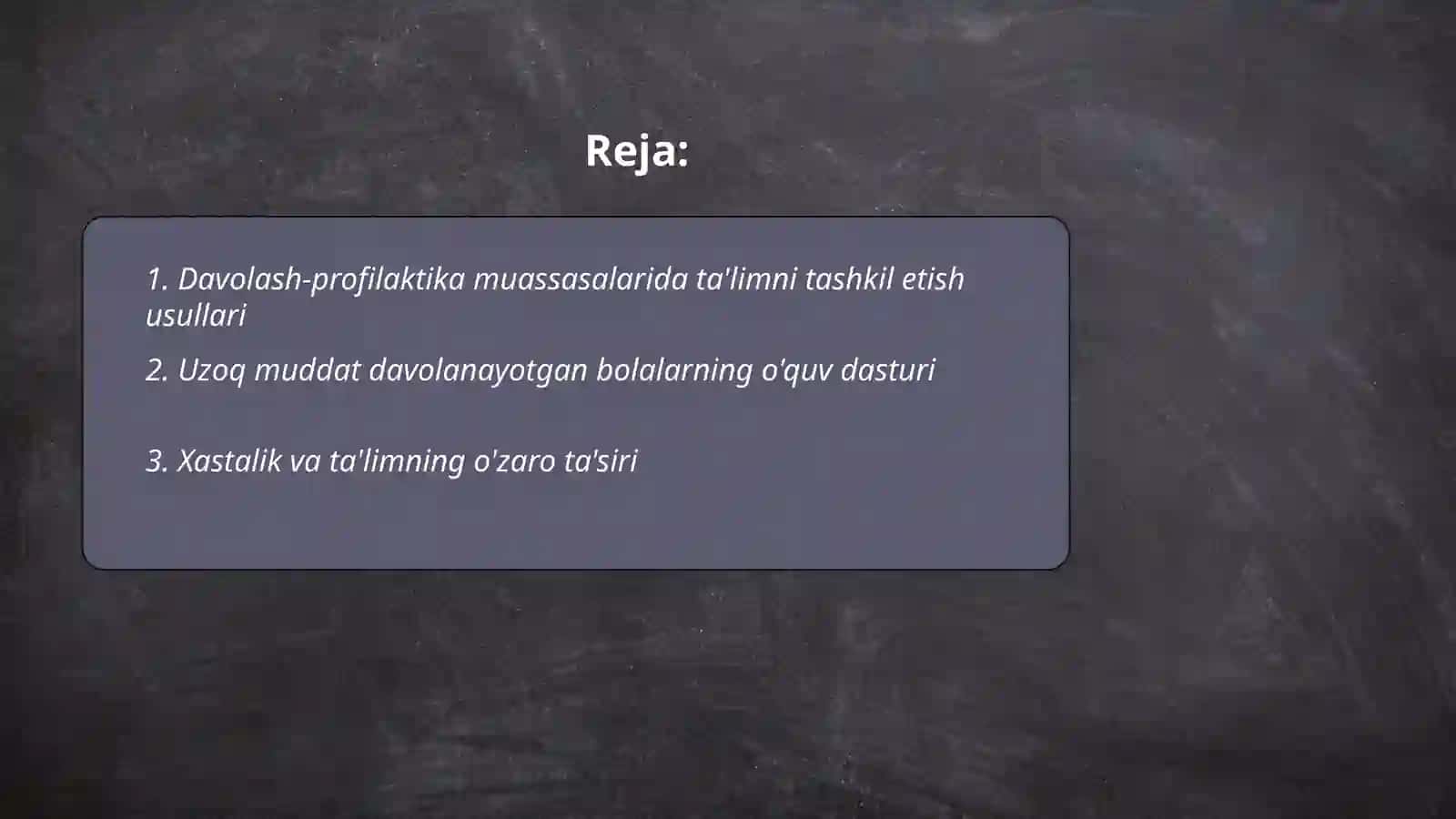 Davolash-profilaktika muassasalarida statsionar sharoitda uzoq muddat davolanishga muhtoj bolalarga 2