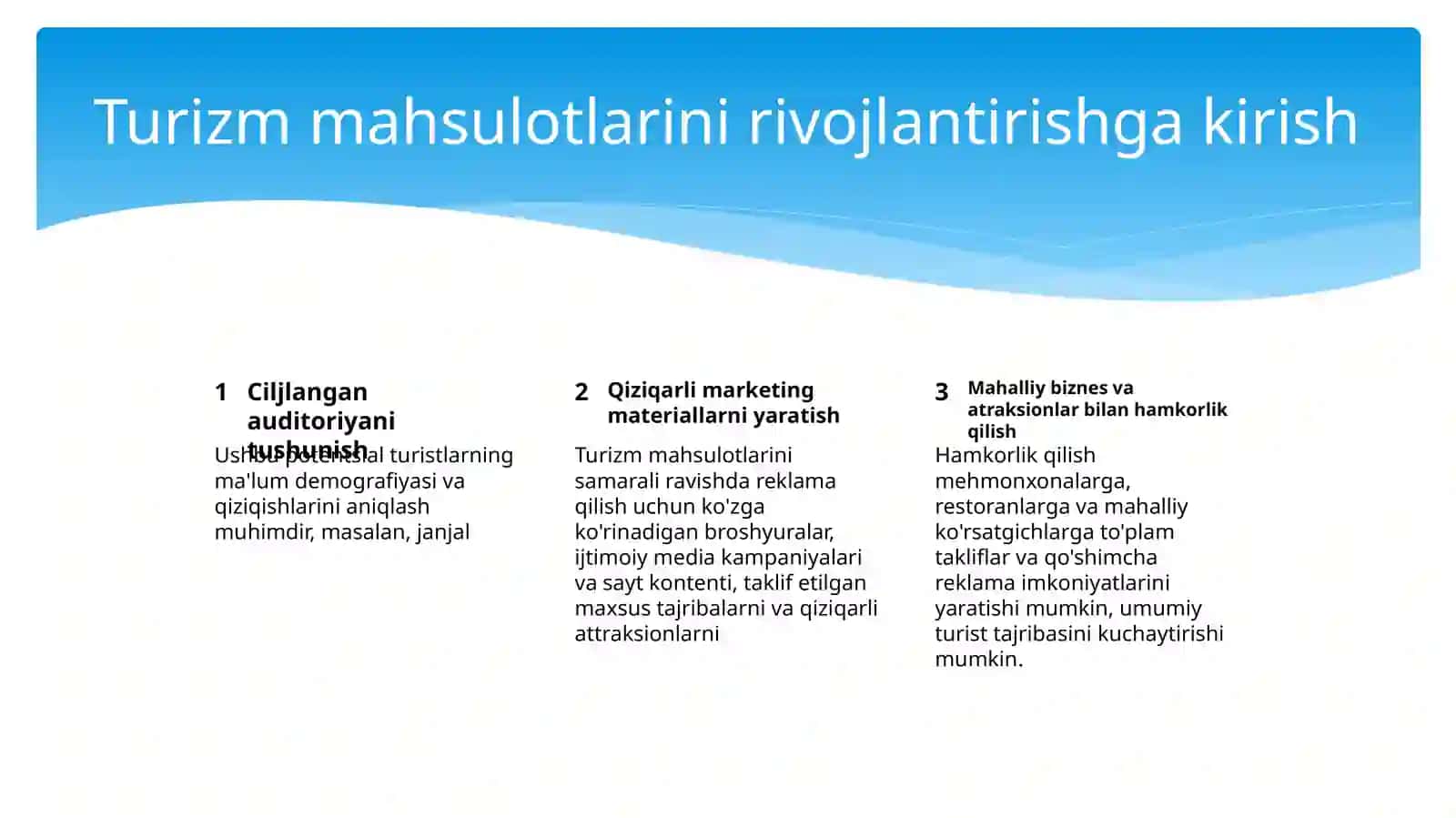 Turizm mahsulotlarini rivojlantirishga kirish 2