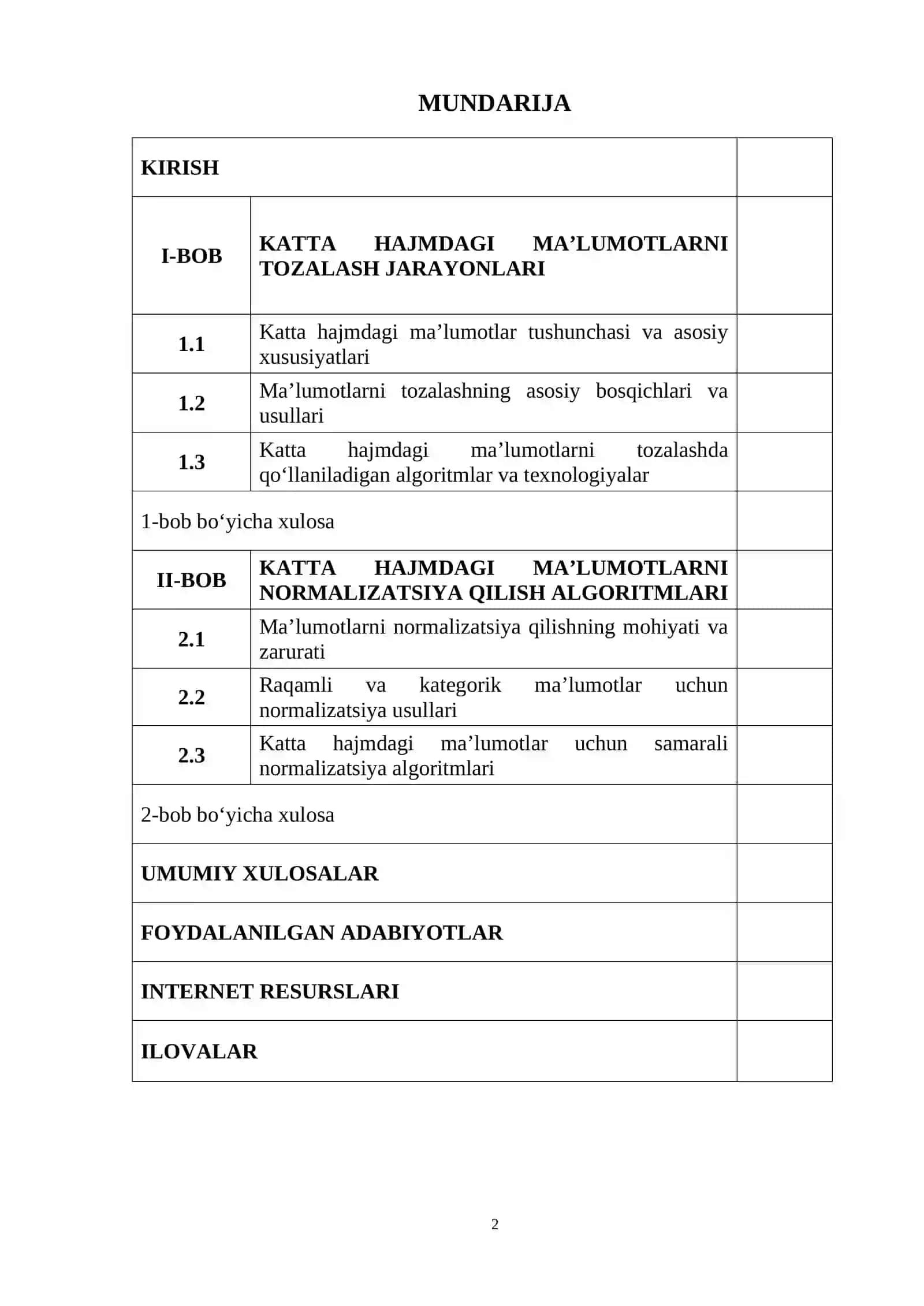 Katta hajmdagi ma’lumotlarni tozalash va normalizatsiya qilish algoritmlari 2