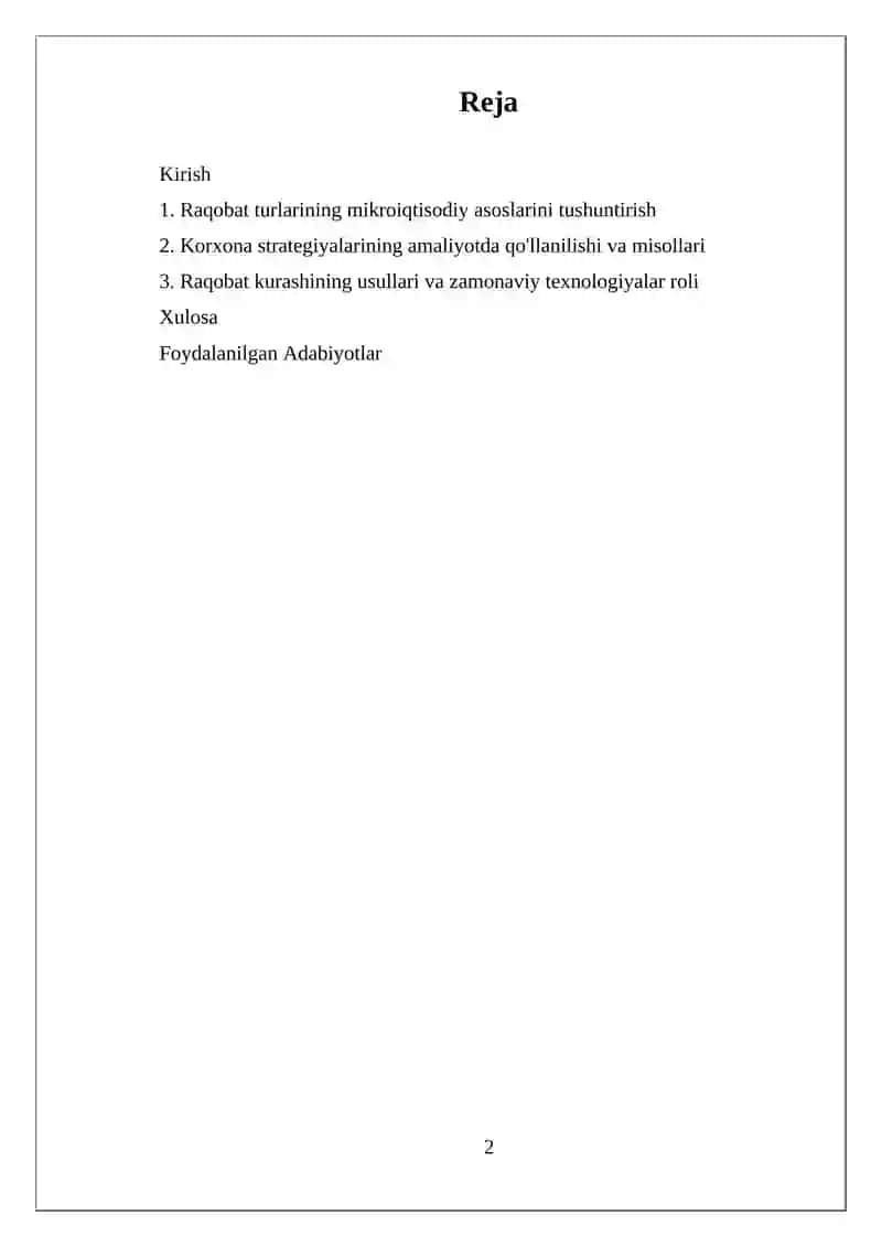 Raqobat va Raqobat Kurashining Turlari va Korxonaning Raqobat Strategiyasi 2