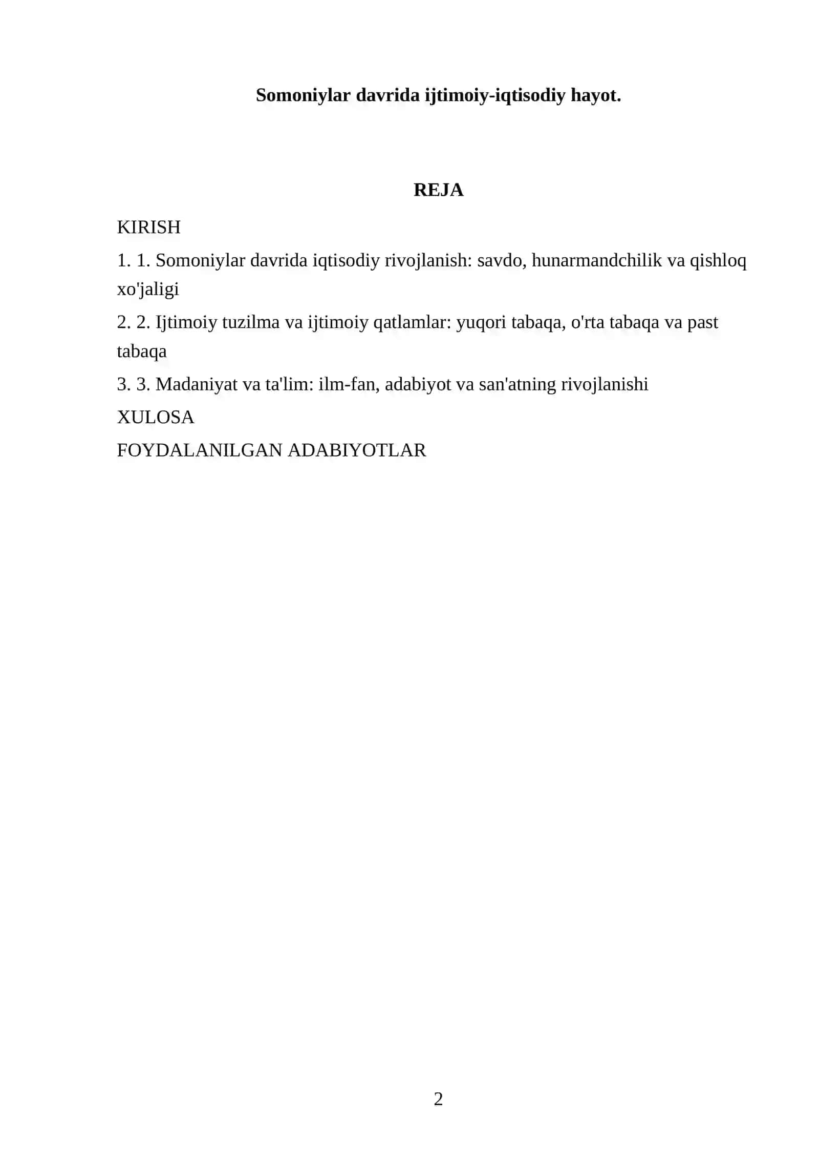 SAMANDAR BOYPULATOVNING O'ZBEKISTON TARIXI FANIDAN TAYYORLAGAN MUSTAQIL ISHI 2