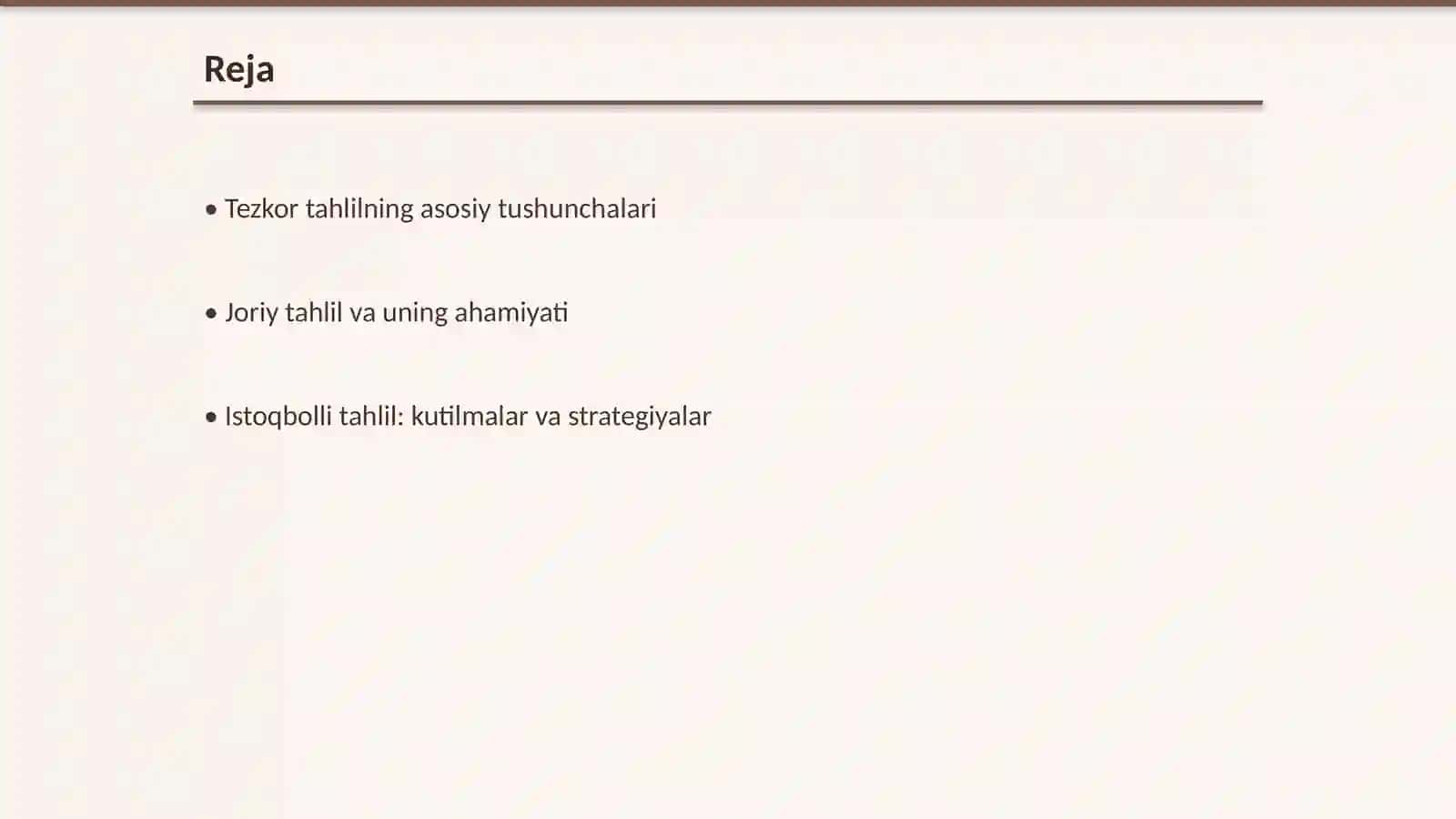 Tezkor, joriy, va istoqbolli tahlil 2
